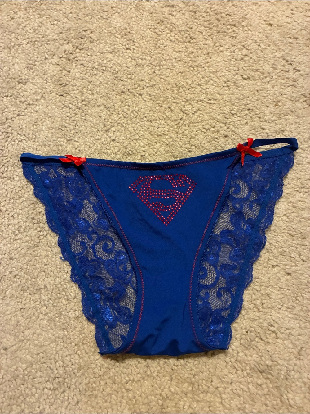 DC Comics Royal Blue Lace Superhero Bikini Panties with Red Accents